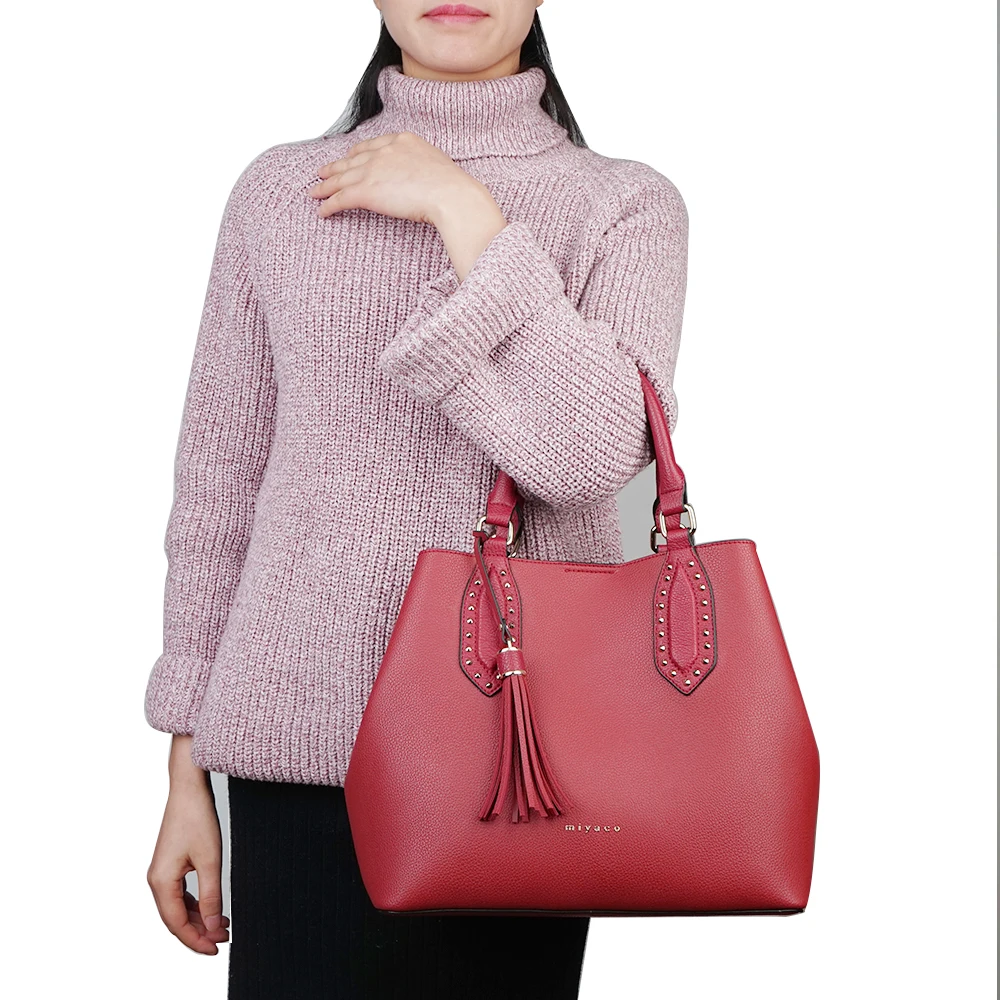 MIYACO дизайнерская сумка для женщин, кожаная сумка на плечо, сумка-тоут для покупок, женская сумка с верхней ручкой, Сумка с кисточкой, красная женская сумка, Новинка
