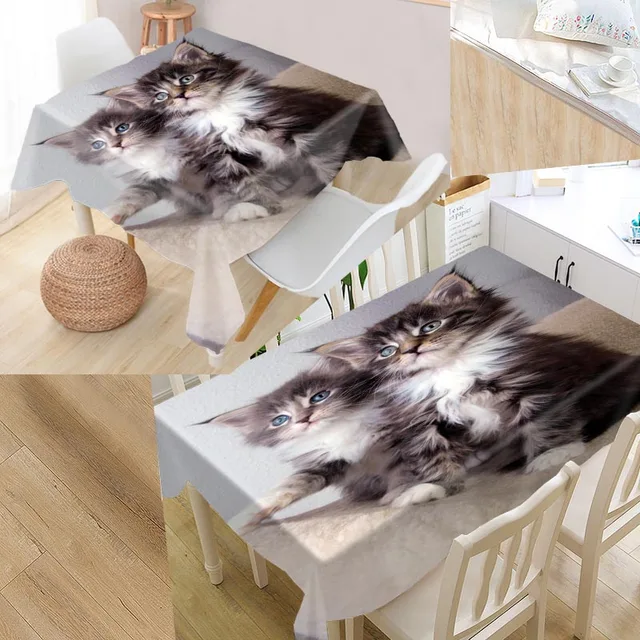 Custom Cat 02 Animal Pet Table Cloth Oxford Fabric Rectangular Waterproof Oilproof Table Cover