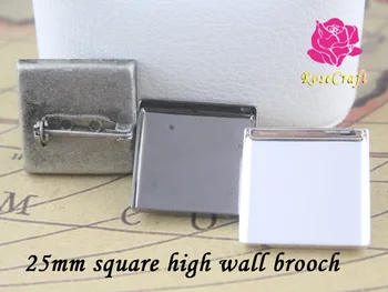 

10pcs Antique Bronze Silver Gun Black Brooch 25mm Square Cabochon Bezel Setting Tray Brooch Blank Base with Safety Pin