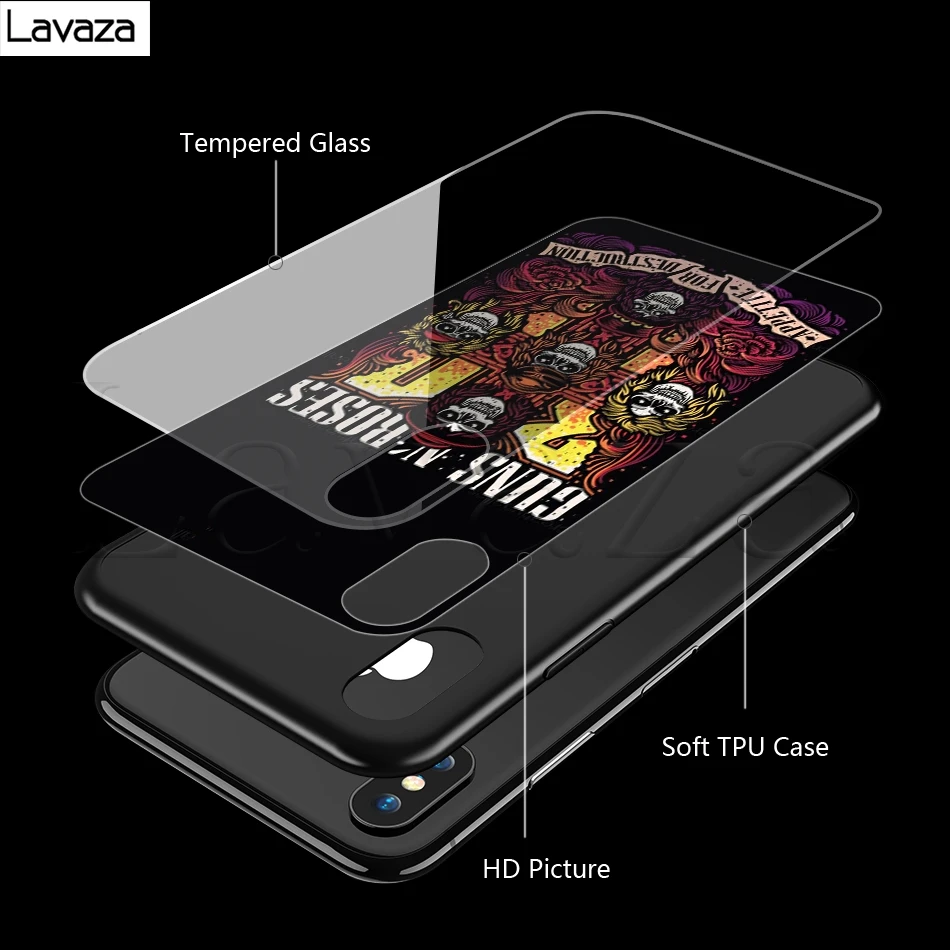 Чехол Lavaza guns N Roses из закаленного стекла TPU для iPhone XS MAX XR X 8 7 6 6S Plus