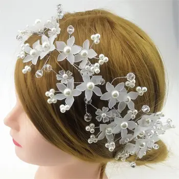 

Beautiful White Flower Pearls Beads Bridal Hair Vine Hair Wreath Wedding Bridal Party Headpiece Crown Hair Accessories