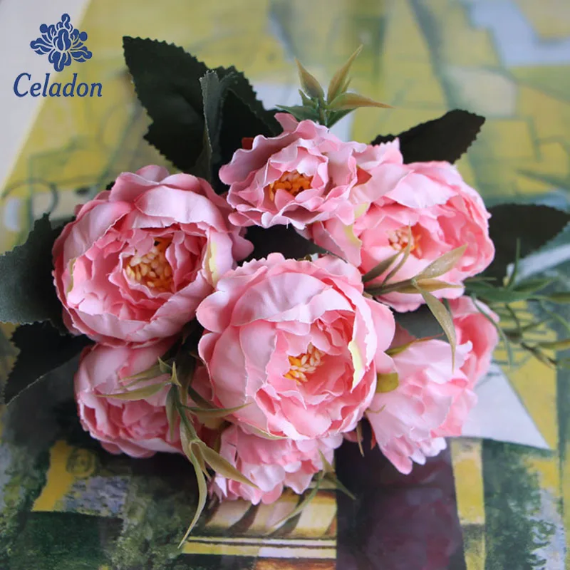 1 букет 28 см Европейский красивый свадебный мини-пион искусственный Шелковый цветок букет Флорес невесты украшение дома