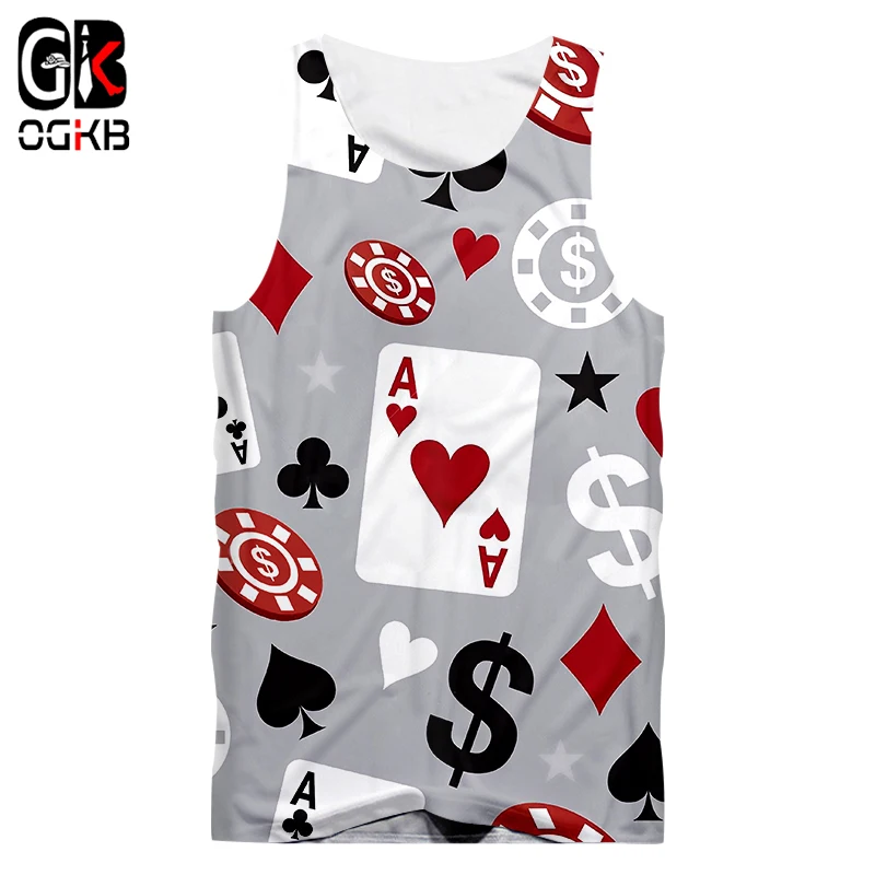 

OGKB Gyms Clothes Sexy Bodybuilding Fitness Shirts Jerseys 2018 Summer Tops Women/men Funny Print Poker 3D Tank Top Man Singlets