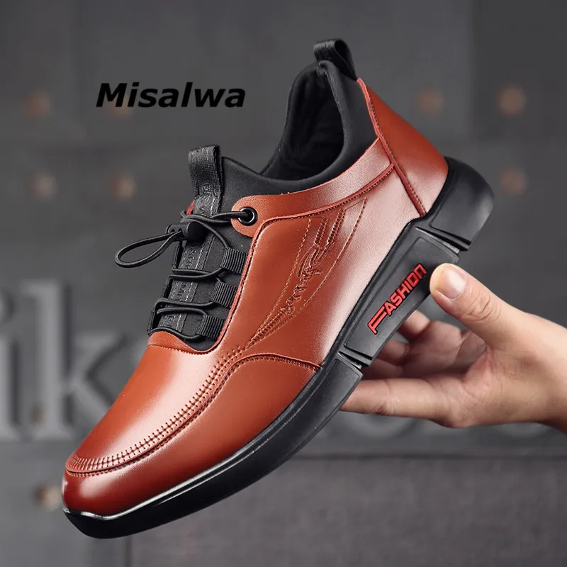 

Misalwa 2019 Newly Fashion Round-toe Casual Men's 5 CM Elevator Shoes Leather Lazy Driving Comfortable Gift Flat Shoes Moccasins