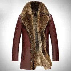 2017 Обувь на теплом меху из натуральной кожи Для мужчин пальто-40 градусов России теплые зимние меховой воротник мода Марка Тонкий куртки