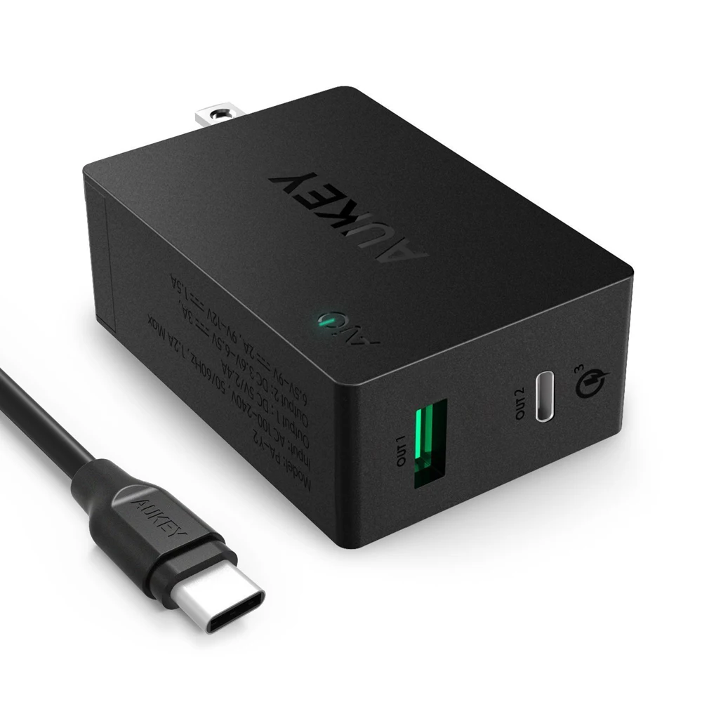USB C Quick Charge 3 0 AUKEY Amp Dual Port Wall Charger Includes USB C to