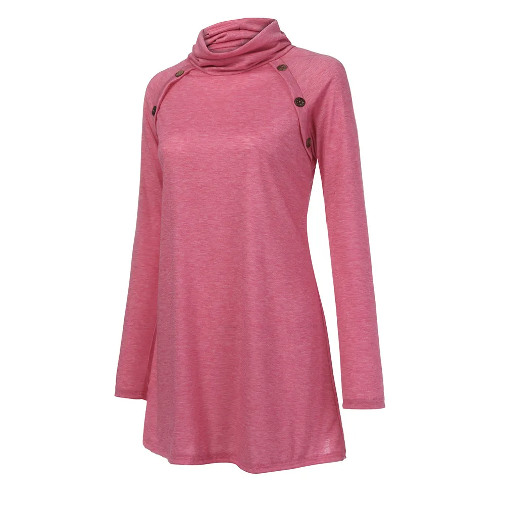 

2018 Newly concise style Leisure Large size Womens Long Sleeve Pure Color Button Embellished Casual Basic Tunic Tops Blouse ot31