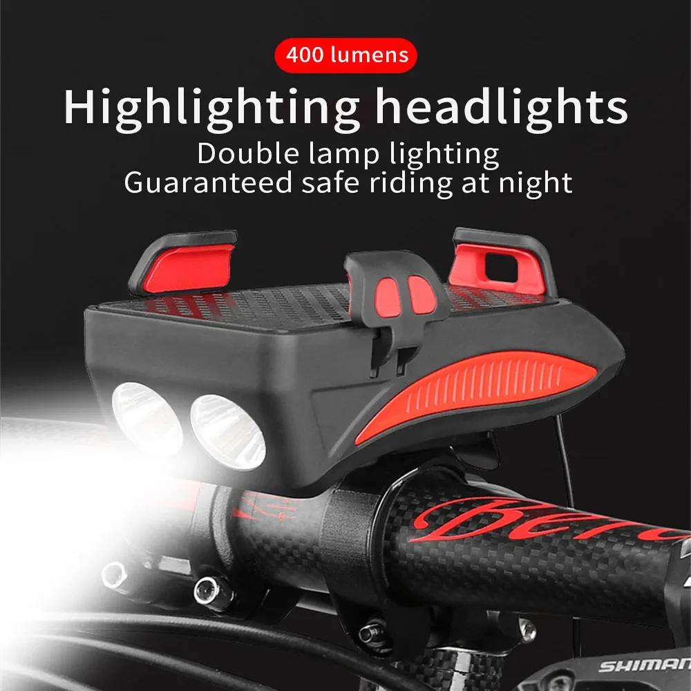 

USB Charging Bicycle Lights Waterproof Headlight with Mobile Phone Holder Multi-function MTB Mobile Phone Bracket Bike Light