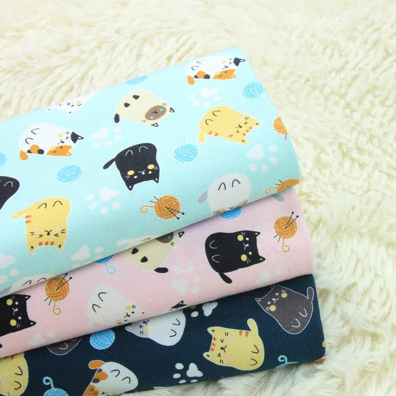 

half yard import cotton linen fabric retro cloth cute cat thread ball print fabric for handmade DIY patchwork bag telas A712