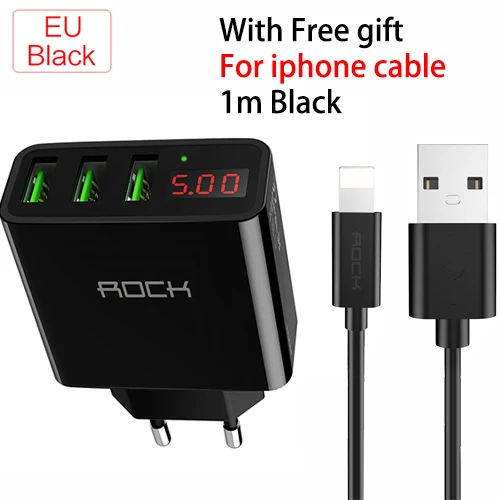 EU Black for iphone 3 с usb-портом, светодиодная дисплей USB зарядное устройство рок ЕС Портативный Путешествия зарядки для Vivo стены Desktop тире тройной разъем с Бесплатный п - Тип штекера: EU Black for iphone