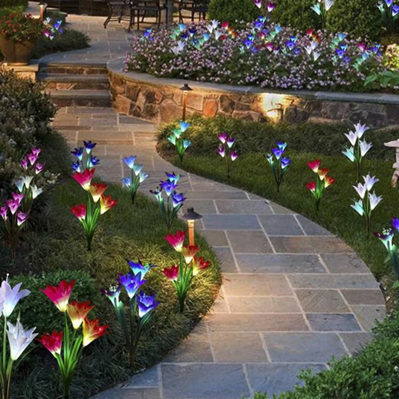 Solares para Decoração do Jardim Natal ao ar Iluminação à Prova Luzes Solar Lâmpada Colorida 16 Pçs Flores Lírio Livre Dwaterproof Água Luz Led 12 natal ao ar livre iluminação à prova dwaterproof água luz solar
