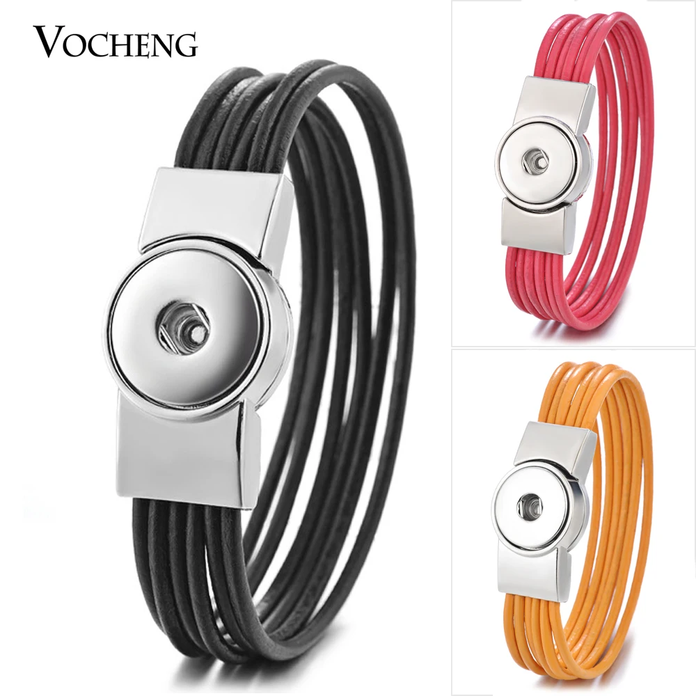 

Vocheng Ginger Snap Jewelry Multi Leather Bracelet Snap Charms Bangle Magnet Clasp Fit 18mm 9 Colors NN-588