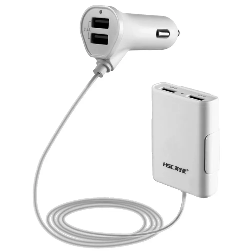 4.8A 4 порта USB удлинитель автомобильное зарядное устройство Универсальный