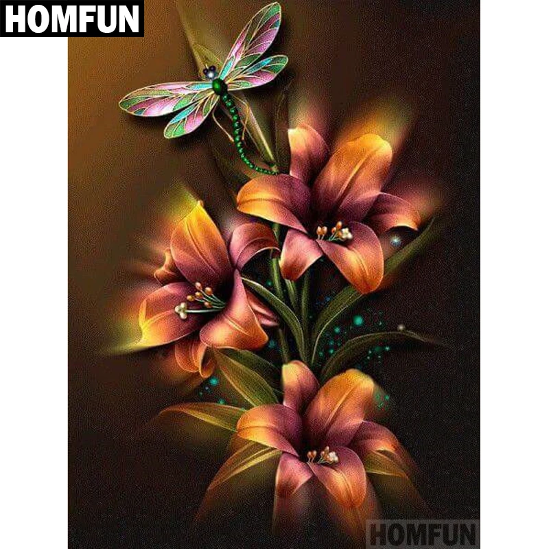

HOMFUN Full Square/Round Drill 5D DIY Diamond Painting "Flowers & Dragonfly" 3D Embroidery Cross Stitch 5D Home Decor A00748