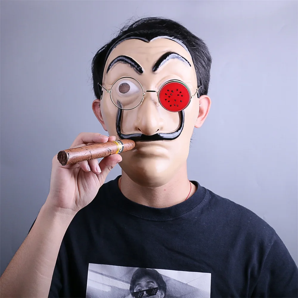 La Casa De Papel Mask Salvador Dali Latex Mask Cosplay Halloween Realistic Adult Party Costume Props (6)