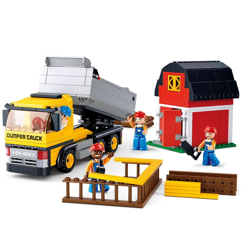 

SLUBAN 0552 City Construction Dumper Truck Figure Blocks Educational Construction Building Toys For Children Compatible Legoe