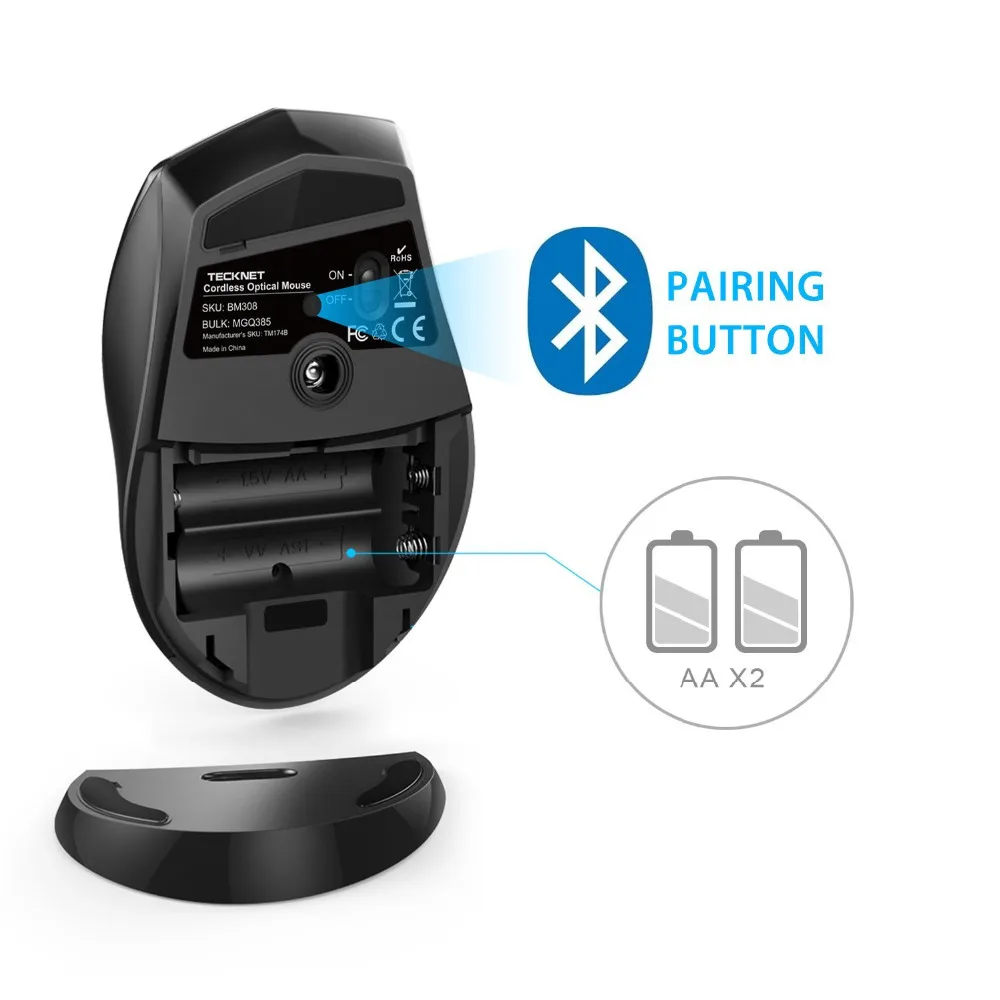 TeckNet Bluetooth Wireless Mouse Ergonomic 2.4GHz Computer Mice 2600/2000/1600/1200/800 DPI for Windows Laptop Notebook PC TeckNet Bluetooth Wireless Mouse Ergonomic 2.4GHz Computer Mice 2600/2000/1600/1200/800 DPI for Windows Laptop Notebook PC