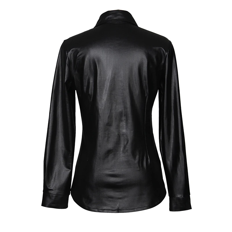 Kostlich Sexy Pu Leather Long Sleeve Blouse Women Shirts Fashion Spring Autumn Women Tops Black Red Ladies Blouses Casual Shirt (26)