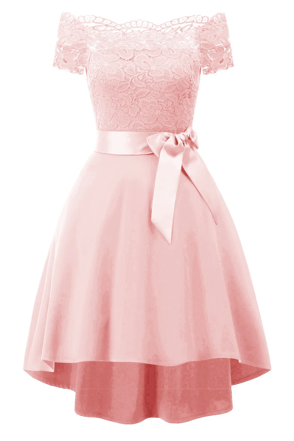 Женское черное классическое кружевное платье без бретелек с поясом, вечерние платья с открытыми плечами в стиле ретро, летние платья для танцев, Новинка - Цвет: Розовый