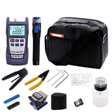12 PCS Fiber Optic FTTH Tool Kit with FC-6S Fiber Cleaver and Optical Power Meter 5km Visual Fault Locator Wire stripper