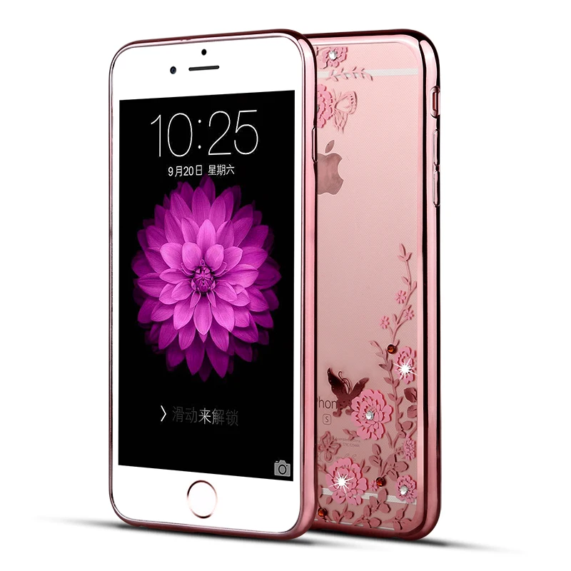 for iPhone 7 Case 6 6s Plus 5 SE 8 X Cover Luxury Beautiful Diamond Rhinestone Secret Garden TPU Transparent Soft |
