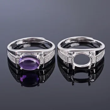 

MeiBaPJ 7*9 Natural Amethyst Gemstone Fashion Ring /Empty Support for Men Real 925 Sterling Silver Fine Charm Jewelry SY