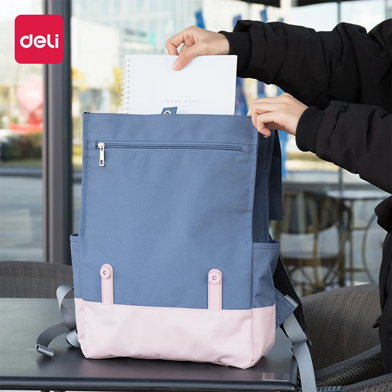 Deli 1 шт. наплечный рюкзак повседневный модный простой студенческий синий розовый большой емкости холст мульти-функция файл посылка 69450