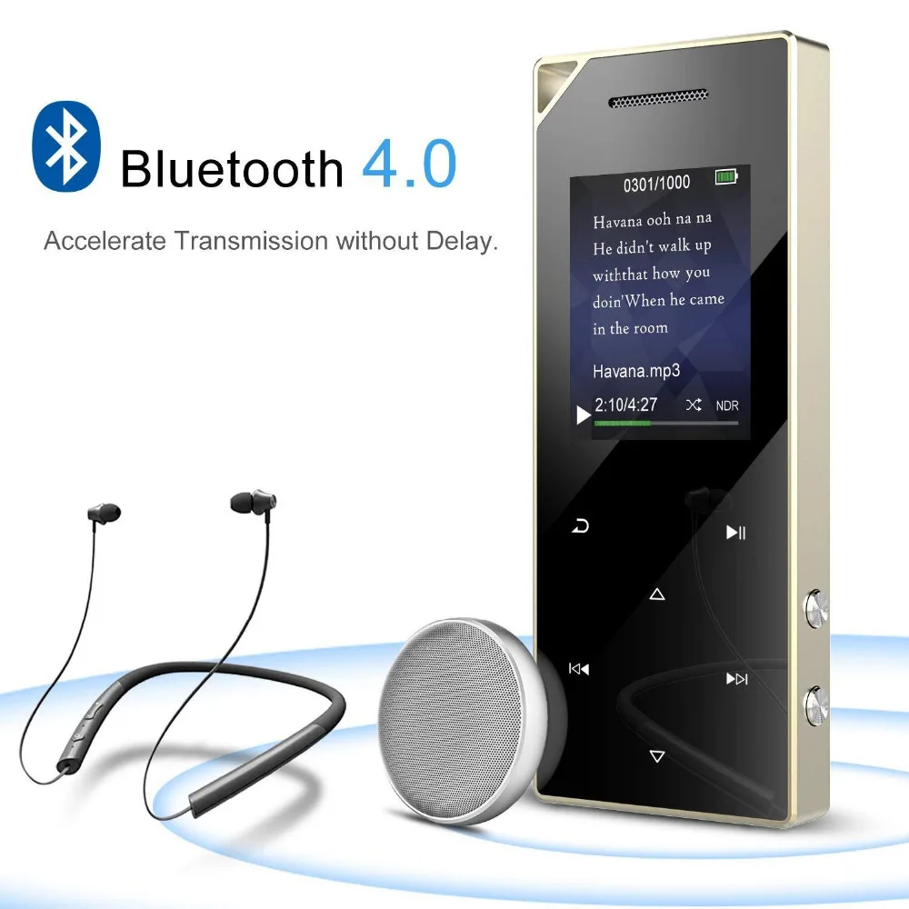 Портативный MP3-плеер bluetooth 4,0 и динамик 1.8in экран металлический bady HIFI музыкальный плеер с fm-радио, запись, TF карта