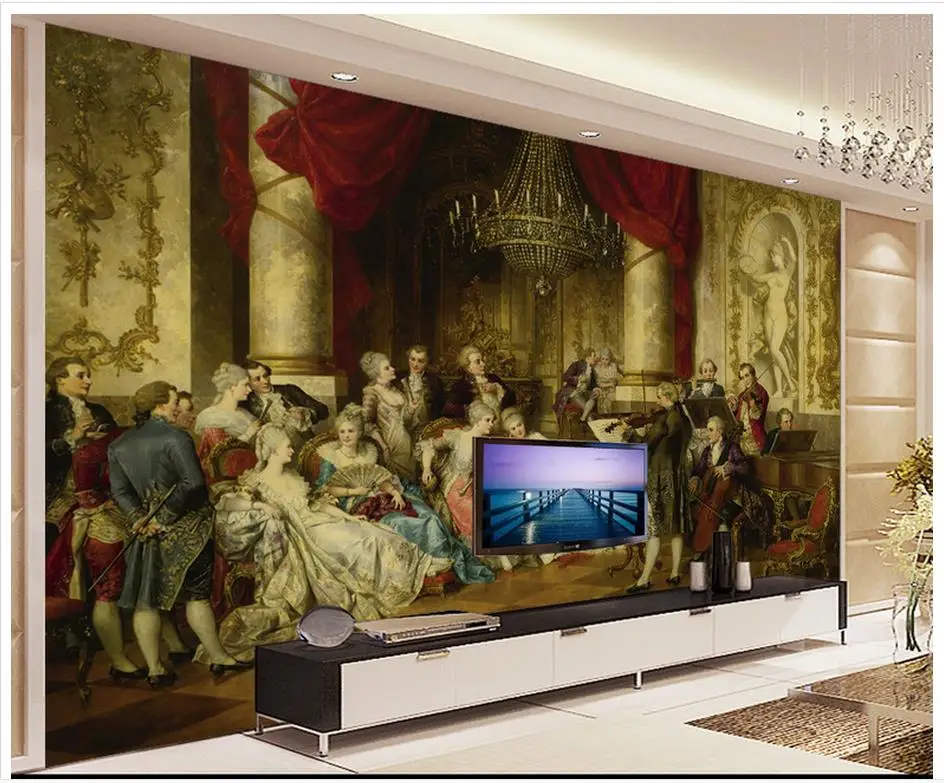 

3D wall murals wallpaper custom picture mural European character oil painting aristocratic music event TV background wall decor