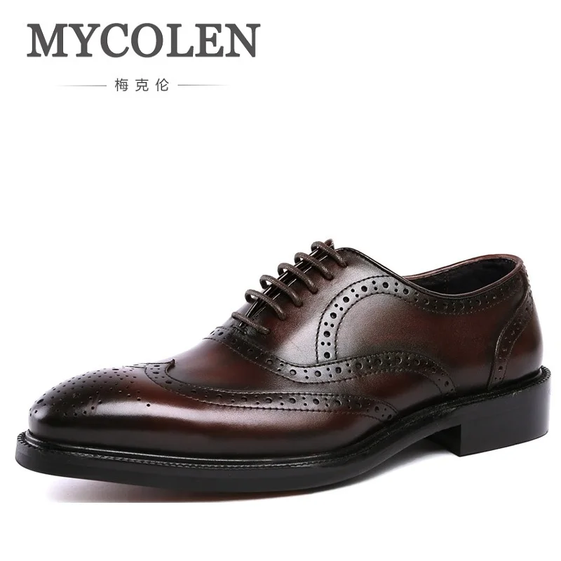 Couro Estilo Bullock Sapatos Vestir Do Negócios vermelho Elegante Genuíno Carving Vinho Oxford Para De Homens Vintage Mycolen Trabalho Italiano Preto qpOYtw