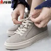 ASUMER 2019 fashion new flats women round toe lace up suede leather shoes women casual comfortable ladies shoes sneakers