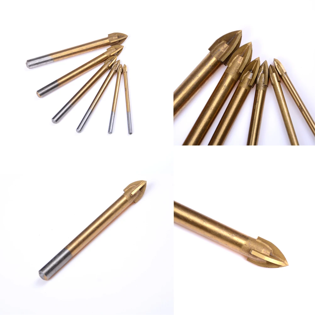 6 Sizes Titanium Coated Drill Bits Alloy Carbide Point with 4 Cutting