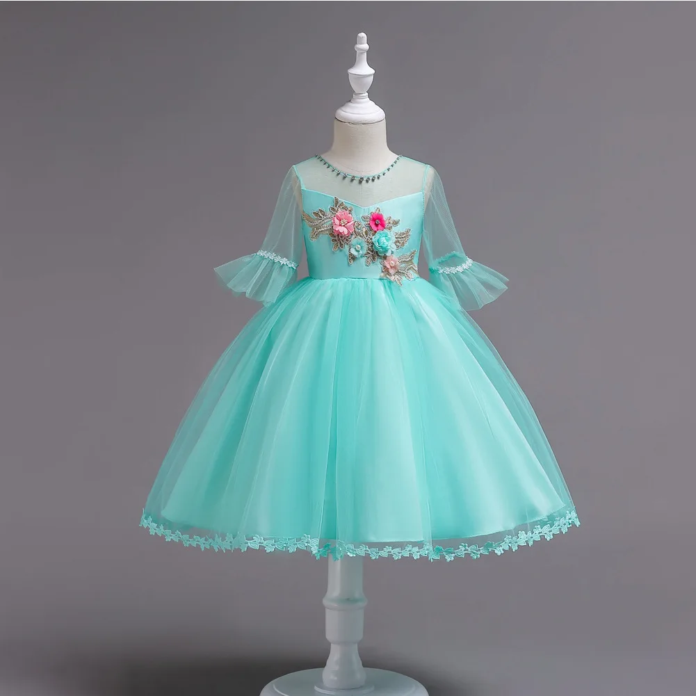 Одежда для девочек-подростков от 2 до для детей 12 лет Платье для девочек с цветочным узором для свадьбы и праздника платья дети розовый мятный зеленый детское платье принцессы
