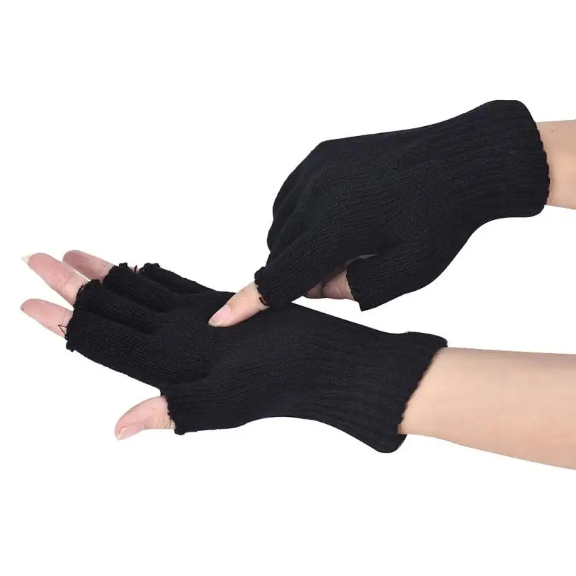 1 пара мужские черные вязаные эластичные теплые перчатки без пальцев зимние перчатки