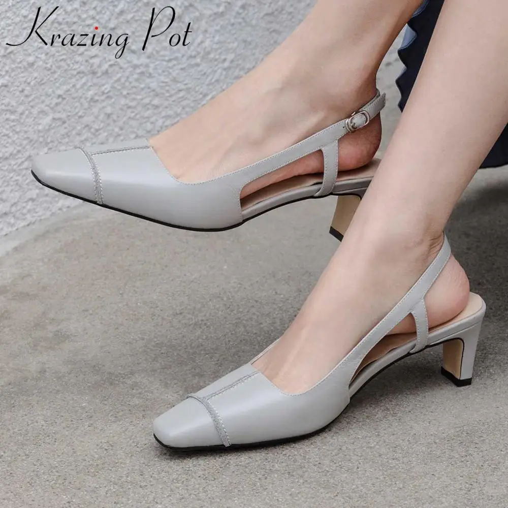 

Krazing pot full grain leather square toe women sandals slingback buckle strap officer art girls model style runway shoes L63