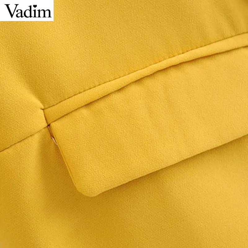 Vadim женский офисный стильный однотонный Блейзер, рукав три четверти, карманы, декоративная верхняя одежда, пальто, женские элегантные желтые Топы CA489