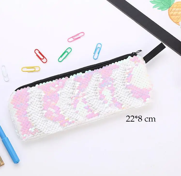 Kawaii пеналы с блестками для девочек, лазерная школьная сумка для ручек, косметичка, канцелярские принадлежности, сумка для хранение офисных принадлежностей - Цвет: A bai