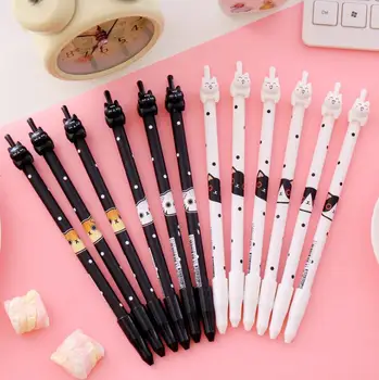 

2000pcs/lot Korean Stationery Kawaii Cute Cat Pen Handles Creative Bent School Supplies Office 0.38mm Gel Pens Christmas gift