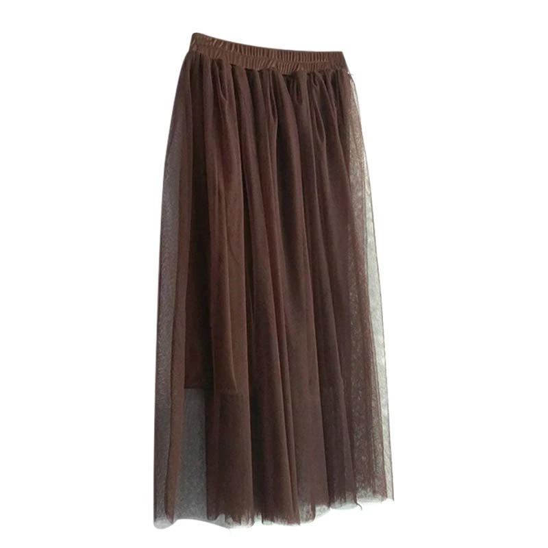 

Women Multi Layers Pleated Long Tulle Skirt Straight Solid Mesh Elastic Waist Skirts 2 Wearing Ways IK88