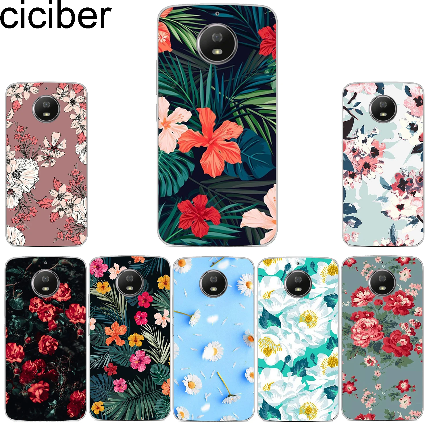 

ciciber Phone Case for Motorola Moto G6 G5 G4 G5S M Soft TPU for Moto E5 E4 Z2 Z3 C Play Plus Go X4 One Power Back Cover Flower