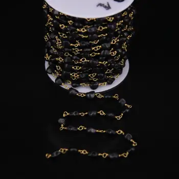 

6x8mm Black Turquoises Skull Rosary Style Chain,Natural Stone With Brass Wire Wrapped Chain,Gems Charm Bracelet Necklace
