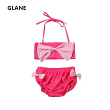 Одежда для малышей для девочек с лямкой на шее комплект бикини с бантом комплект из 2 предметов, купальный костюм ванный комплект купальники пляжная одежда летняя Biquins От 2 до 7 лет