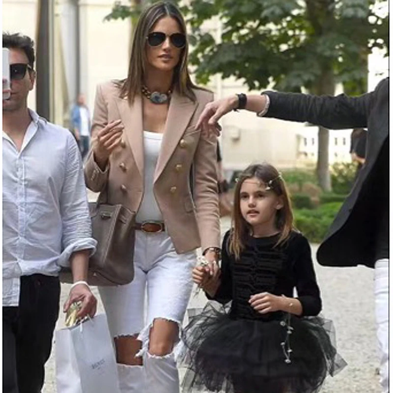 Najtaniej Najwyższa jakość nowy stylowy 2020 klasyczny projektant marynarka damska dwurzędowa marynarka z metalowymi guzikami w kształcie lwa kurtka odzież wierzchnia Khaki