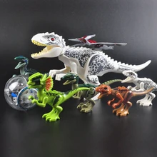 Bloques de construcción de dinosaurios de Jurassic World 2, juguetes de construcción de dinosaurios de parque, Tiranosaurio Rex, Indominus i-rex, figuras azules