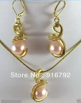 

free shipping >>>>>Charming pink shell pearl Earring pendant necklace set