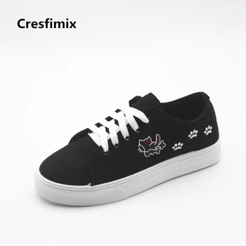 

Cresfimix women fashion spring lace up white canvas flat platform shoes lady casual comfortable black shoes cute shoes a876