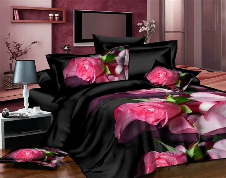 4 шт. хлопок 3D роза постельных принадлежностей Высокое качество Мягкий Пододеяльник Простыня наволочка реактивной печати постельное белье королева кровать Linen30 - Цвет: 5