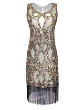 PrettyGuide Women 1920’s Sequin Art Deco Hollow Paisley Tribe Cocktail Inspired Flapper Dress Great Gatsby Dress