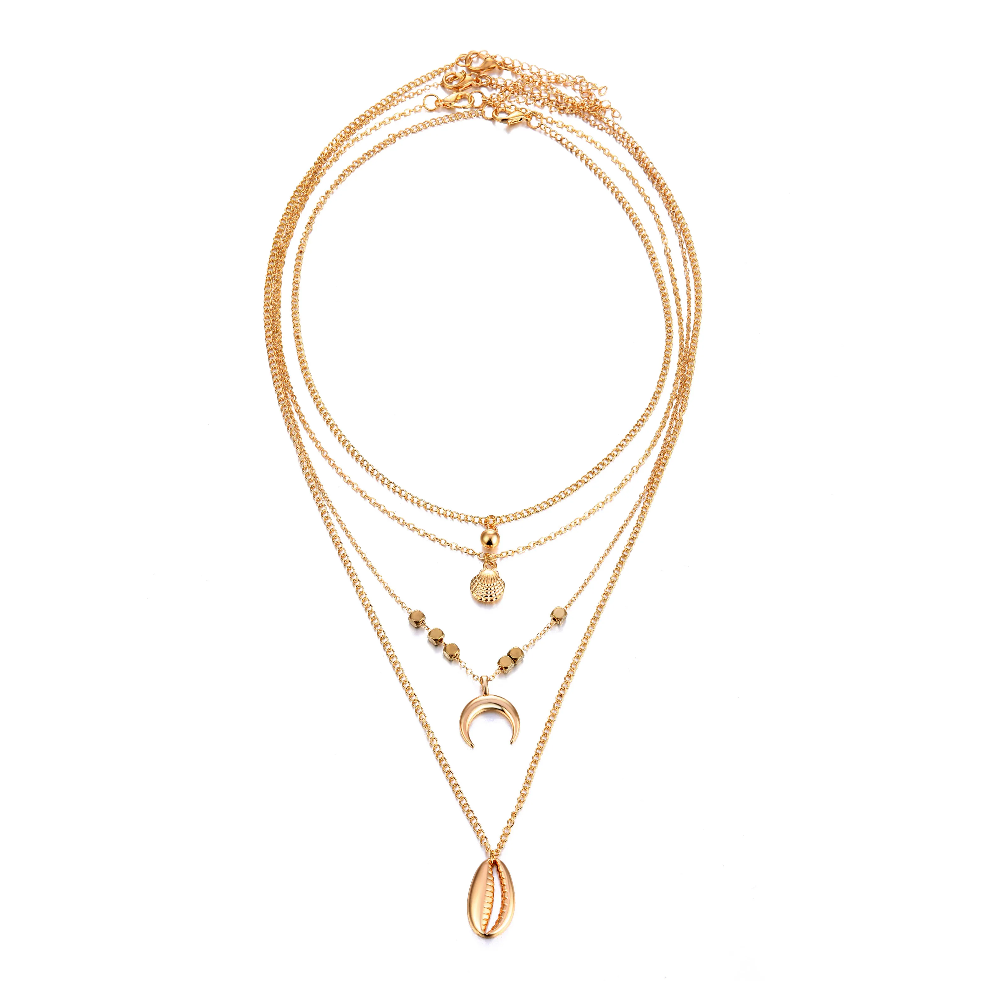 Women's Vintage Coin Shell Star Pendant Necklace 2019 Bohemian Multilayer Gold Silver Layered Moon Choker Necklace - Image 5