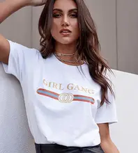 2019 Новый Harajuku Лето Girl Gang футболка с короткими рукавами и принтом Футболки с О-образным вырезом для женщин; Большие размеры XS-2XL подарок для де...